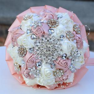 6.3" Pink Champagne & Ivory Bridal Wedding Bouquet Round Holding Bouquet Throw Toss Artificial Rose Flower Bunch for Bride Bridesmaid Wedding Quinceanera