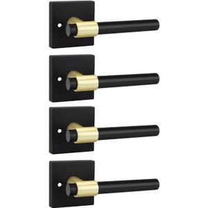 goldenwarm 2 Pack Black and Gold Dummy Door Handles, Non-Turning Single Side Pull Door Lever Matte Black and Gold, Heavy Duty Door Handle for Closet Pantry(Square, Zinc Alloy)