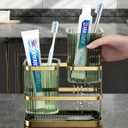 Toothbrush Holders for Bathrooms, Toothbrush Holder Wall Mounted, Kitchen Utensil Holder, 2 Cups Dry & Wet Separation, Kitchen Bathroom Tooth Brush Holder Organizers and Storage (Green Gold)