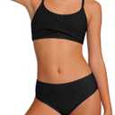 Century Star Girls Swimsuits for Teens Bikini 2025 Solid Teen Bathing Suits Adjustable Straps Swimwear Padded Black 12-13 Years