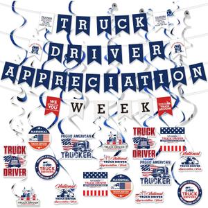 Supervitae 51 Pcs Truck Driver Birthday Party Decorations Semi Truck Appreciation Week Construction Party Banner Hanging Swirls Wall Holiday Transportation Theme Celebrating Events for Men Supplies