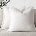 Foindtower Set of 2 Decorative Linen Fringe Throw Pillow Covers Cozy Boho Farmhouse Cushion Cover with Tassels Soft Accent Pillowcase for Couch Sofa Bed Living Room Home Decor,20×20 Inch,White