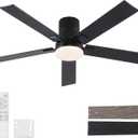 Rayqueen 52 Inch Ceiling Fans with Lights and Remote,Flush Mount Black Ceiling Fan,6 Speed Reversible DC Motor,3CCT Dimmable LED-Low Profile Design for Bedroom, Living room & Covered Outdoor