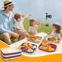 Jucoan 8 Pack Plastic Chip and Dip Serving Plates, 9.75 x 7.25 Inch Dumpling Plate with Sauce Compartment for Tacos, Fries, Sushi, Charcuterie Board, Party Snack, Microwave Dishwasher Safe