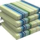 Set of 4 Outdoor Square Chair Cushions 18.5"x16"x2" for Patio, Water Resistant Patio Dining Seat Pads Replacement for Kitchen Garden and Outdoor Furniture Decoration - Stripe Blue Green