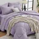 HEVUMYI Queen Purple Comforter Set - 7-Piece All Season Bed in a Bag Queen, Ultra Soft Bedding Set with Comforter, Flat Sheet, Fitted Sheet, Pillowcases, Pillow Shams, Lavender Purple
