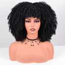 Vitorish Afro Curly Wig with Bangs 12 Inches Synthetic Afro Wig for Women about 280g/Pcs Heat Resistant Black Short Kinky Curly Wigs for Daily Party