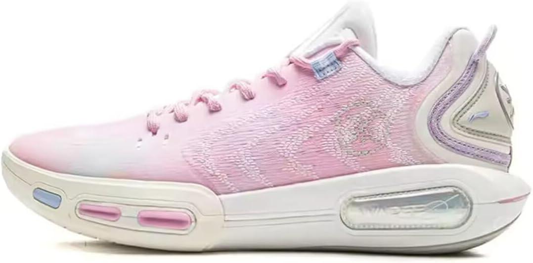 LI-NING Wade Shadow 7 Men's Lightweight Breathable Anti Slip Rebound Professional Basketball Game Shoes Phalaenopsis/ Milk White US 9.5