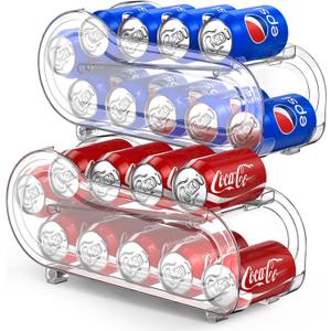 NEWNUBI 2 Pack Auto-Rolling Soda Can Organizer for Refrigerator/ Fridge, Upgraded Soda Can Dispenser & Holder for Pantry Storage 10 Standard Size 12oz/ 11.2oz/ 355ml/ 330m Drink Short Cans (Clear)