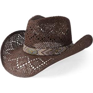 WQWOVRVO Cowboy Hat,Cowgirl Hat,Cowboy Hats for Women/Mens/Straw Wide with Shapeable Brim Western Cowboy Hat for Womens (Brown)