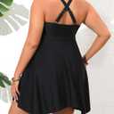 Daci Plus Size Women Two Piece Swim Dress with Shorts Flowy Swimsuits Tummy Control Bathing Suits (Black) 22W
