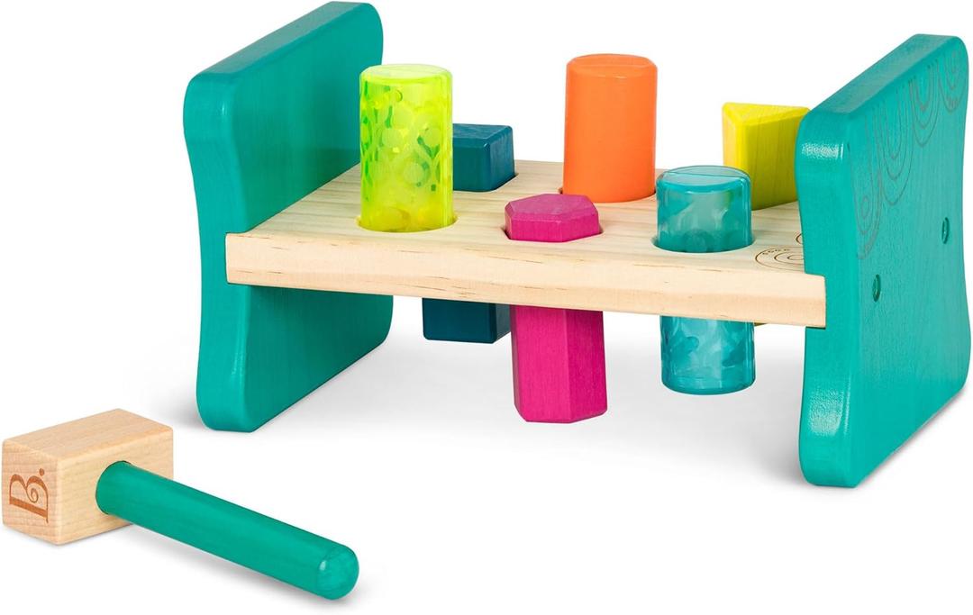 B. toys  Wooden Shape Sorter  Pounding Bench For Shape Sorting  6 Pegs & Toy Hammer  Classic Toys For Toddlers, Kids  2 Years +  Colorful Pound & Play