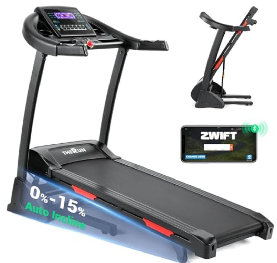 THERUN Incline Treadmill, Treadmills for Running and Walking, 300 lbs Weight Capacity Folding Treadmill with 0-15% Auto Incline, Wide Belt, 3.5HP, App, Heart Rate, Red