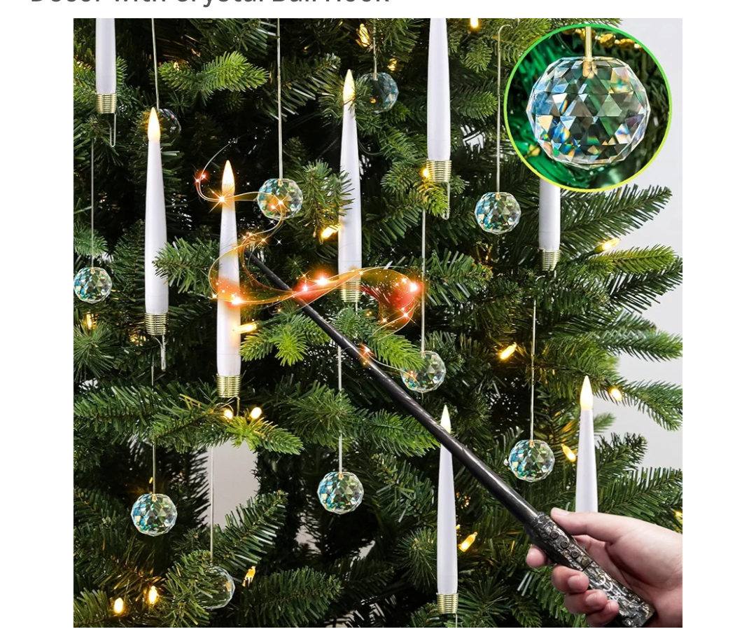 Sunjas Christmas Tree Candles with Magic Wand 12 Pack Flameless Candles for Christmas Tree Flickering Battery Operated LED Candle for Holiday Home Party Decor with Crystal Ball Hook