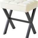 IBUYKE Square Makeup Stool with X-Leg Foot Rest, PU Footrest, Ottoman Seat Vanity Stool, Multi-Use as Small Side Table, for Bedroom, Living Room, White LG-71W (17.72"-Leather)