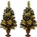 2 Pack Christmas Tree,3FT Artificial Christmas Entrance Tree with Ornaments and Lights Battery Oprated,Mini Xmas Trees for Front Door,Pathway, Tabletop, Entryway, Entrance Christmas Decorations