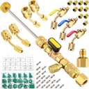 Mudder R410a Valve Core Remover Tool HVAC 7 Air Conditioning Refrigerant Angled Compact Ball Valve Compatible with Sae 1/4 and 5/16 Port R410 R32 Brass Adapter 20 Cores 10 Brass Nut 270 Sealing Washer