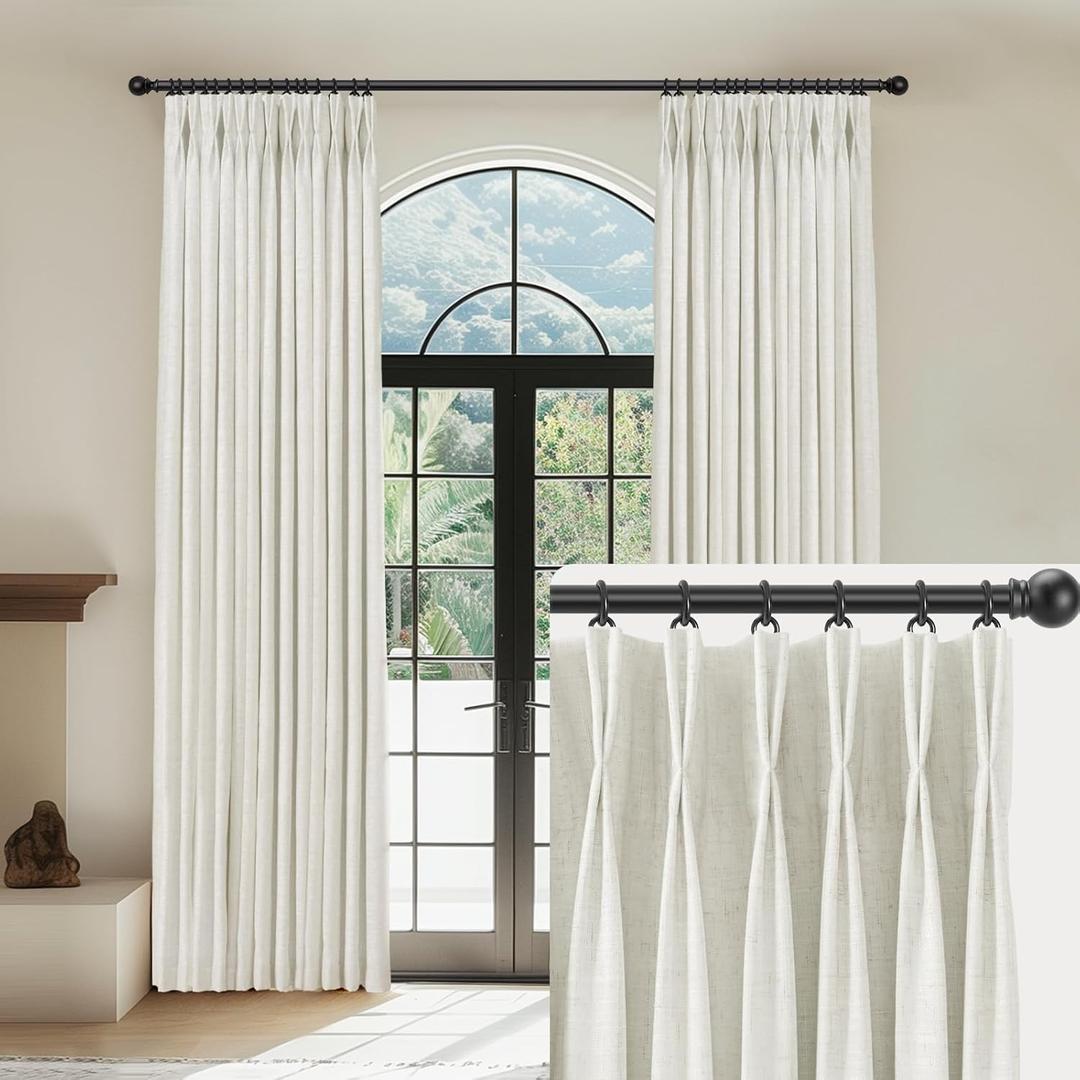 Linen Pinch Pleated Curtains Blackout 100% Black Out Curtains 90 Inches Long 2 Panels with Hooks, Thermal Insulated Pinch Pleat Drapes for Bedroom, 40Wx90L, Natural White (40"W x 90"L (Pack of 2))