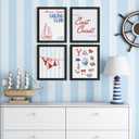 WXHUM Coastal Bathroom Beach Room Decor Nautical Wall Art Prints Set of 4, Preppy Beach Coastal Wall Decor Sailing Club East Coast Posters for Teen Girls Room Dorm, 8x10 inch Unframed