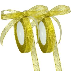 50 Yards Metallic Ribbon with Gold & Silver Threads,Glitter Ribbon for Gift Wrapping, Christmas, Valentine’s Day, Bouquet, and DIY Decor(Gold 2 Rolls, 5/8 Inch)