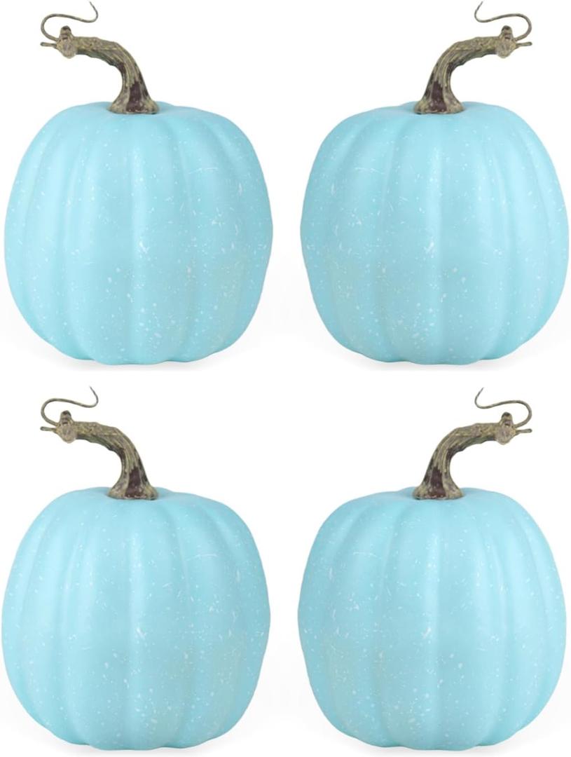 vensovo 6 Inch Large Pumpkins for Decorating - 4PCS Big Light Blue Foam Decorative Artificial Pumpkins for Fall Decor, Paintable, Perfect for Halloween, Thanksgiving Table Decor