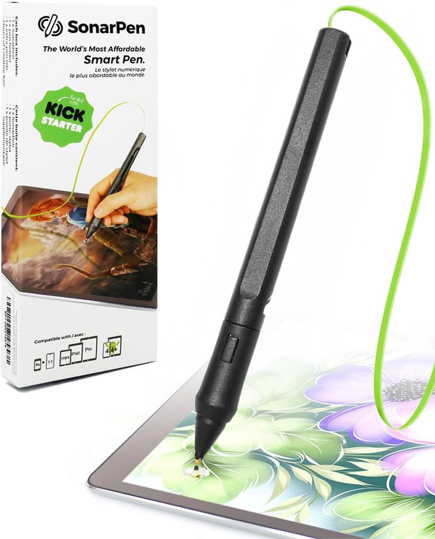 SonarPen - Pressure Sensitive Smart Stylus Pen with Palm Rejection and Shortcut Button. Battery-Less. Compatible with Apple iPad/iPhone/Android/Switch (Neon-Green)