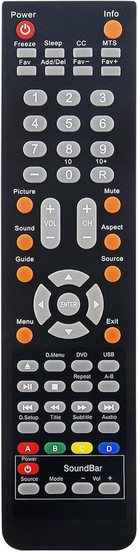 V2-GR Replace Remote Control fit for oCosmo E32 CE3200V XVN020 E32 CE3200V-WX2201P71 E32 CE3200V-XVN020 TV DVD Combo and Sound Bar