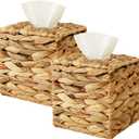 2Pcs Tissue Box Cover Decorative Woven Tissue Holder Aesthetic Facial Paper Box Cover Portable for Table Home (Khaki)