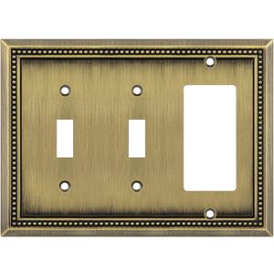 Henne Bery Sunken Pearls Heavy Duty Decorative Wall Plate Switch Plate Outlet Cover (Double Toggle/Single Decorator, Antique Brass)