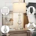 26" Farmhouse Table Lamps Set of 2, Rustic Touch Control Bedside Lamps with 2 USB Ports & AC Outlet, Vintage White Resin 3-Way Dimmable Nightstand Lamp Linen Fabric Shade for Living Room Bedroom Decor