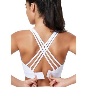 High Impact Sports Bra for Women High Support Molded Cups Strappy Womens Sports Bra for Workout,Training and Running (Large, White)