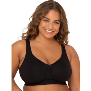 Fruit of the Loom Women's Fit for Me Collection: Plus-Size Wireless Bra - Soft Cotton Comfort & Support (46D, Black Hue)