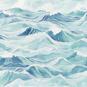 Abstract Ocean Waves Peel and Stick Wallpaper, Blue Watercolor Coastal Self-Adhesive Vinyl Wallpaper for Home Decor 17.7" x 118"