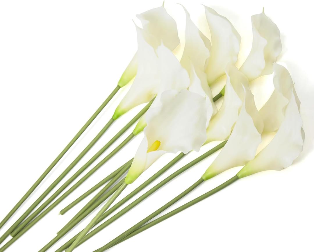 Amore Florals 12 PCS White Calla Lily Artificial Flowers,14.6" Faux Calla Lilies Flower Real Touch Silicone Fake Lilies Flowers for Home Decor,DIY Wedding Centerpieces, Indoor Floral Arrangements