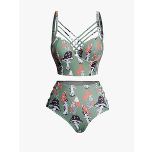 DRESSFO Gothic Galaxy Skull Print Bikini Set Retro Vintage Tummy Control Two Piece Tankini, Size L
