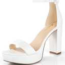 Ankis Chunky Platform Heels - 4 Inch Block Heeled Sandals for Women - Comfortable Open Toe Strappy Heels - Black, Nude, White, Silver, Gold - Summer Dress Shoes 6.5