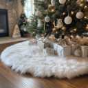 AISENO 30 White Faux Fur Christmas Tree Skirt, Luxury Plush Tree Base Cover for Holiday Party and Home Christmas Decor
