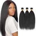 Yaki Straight Bundles Human Hair Unprocessed Virgin 3 Bundles 16 18 20 Inch Kinky Straight Bundle Human Hair Extensions 50 Gram Per Bundle