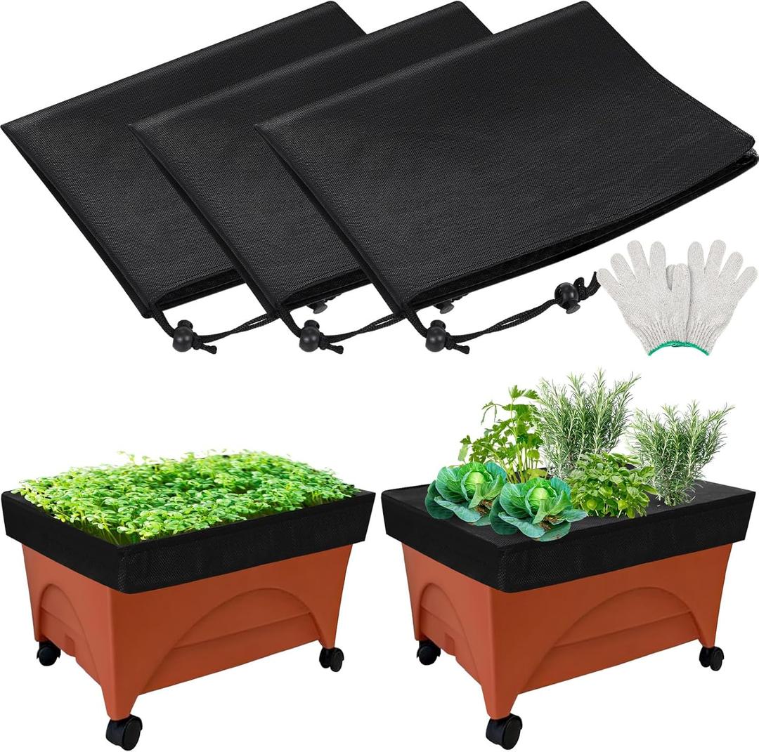 3 Pack City Pickers Replacement Mulch Cover 20" x 24" Black Planter Box Cover with Drawstring and Gardening Gloves City Picker Raised Bed Cover for Garden Mulch to Protect Flower Vegetable