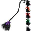 JOYIN 55'' Halloween Witch Broom Cane with Ribbons, Witches Broomstick for Kids Women Wizard Costume Parties, Photo Booth Accessory Stage Prop, Halloween Decorations