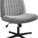 Criss Cross Chair, Armless Desk Chair Wide Seat for Home Office Vanity, No Wheels, Height Adjustable, 360° Swivel, Grey