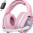 Tatybo Wireless Gaming Headset for PC, Ps5, Ps4, 2.4 Ghz USB & Type-C Gaming Headphones with Microphone, 30H Battery Bluetooth Headphones for Switch, Laptop, Mobile, Mac (Pink)