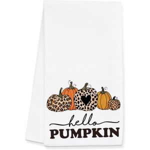 2 x Hello Pumpkin Fall Kitchen Towels Gifts for Women Men, Farmhouse Pumpkin Decor Dish Towels, Autumn Hand Towels Decoration for Bathroom, (16x24 inches)