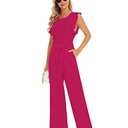 BSXIJIE Women’s Summer Causal Crew Neck Jumpsuits Ruffle Cap Sleeve Belted High Waist Wide Leg One Piece Pants Romper XJ1044 fuchisa XL