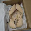 Coutgo Womens Low Kitten Heel Dress Shoes Pointed Toe Slip on Ankle Strap Cutout Elegant Party Wedding Pumps (10, Nude)