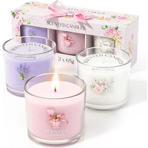 CHILLFLAME Scented Candles, Scented Candle Gift Set for Stress Relief, 3 Votive Candles for Women and Men, Birthday Candle Gifts for Women, Christmas Candles for Women (Pink, Purple, White, 7 oz)