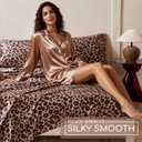 MR&HM Satin Bed Sheets with Elastic Corner Straps, King Size Sheets Set, 4 Pcs Silky Bedding Set with 15 Inches Deep Pocket for Mattress (King, Brown Leopard)