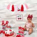Cherry 1st Birthday High Chair Banner - Sweet One First Birthday Decorations for Girls, Cherry Sweet Yarn Tasse Highchair Banner