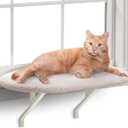 K&H Cat Window Perch Kitty Sill - Cat Window Hammock Bed with Strong Suction Cups Hold 40 lbs, Cushioned Windowsill Bed for Indoor Cats, Washable Cover, Cream Fleece, 24 x 14 Inches
