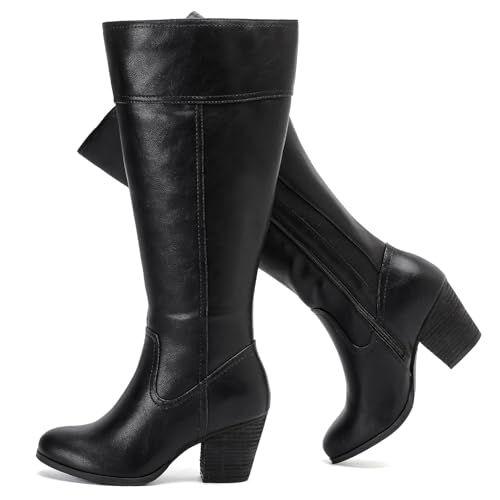 Luoika Women's Extra Wide Calf Knee High Boots, Wide Width Slouchy Knee-High Boots. (Black1201), Size 9.5XW
